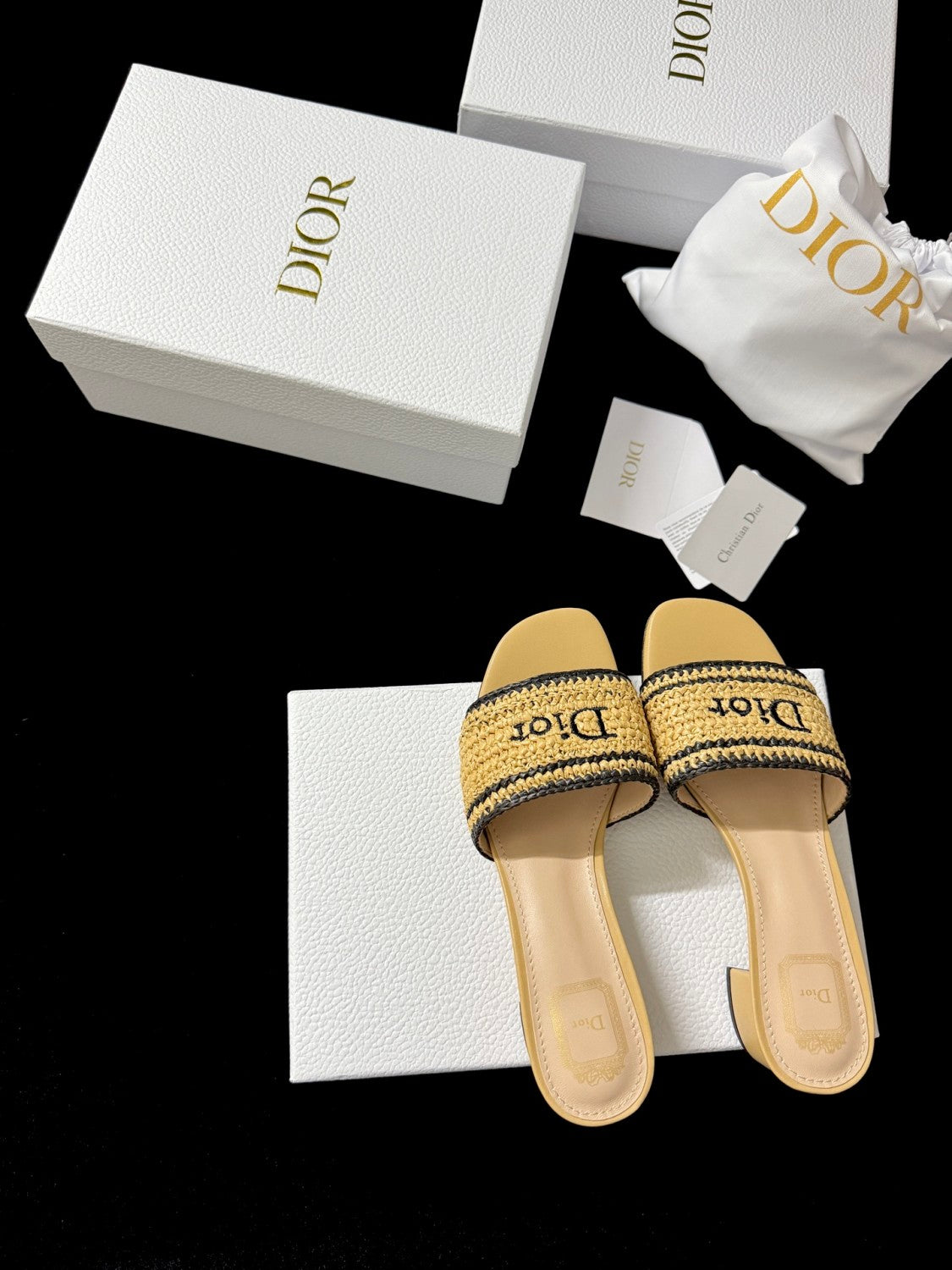 DIOR Dioriviera Dior Woven Heeled Slide Trench Crocheted Raffia-Effect Technical Fabric #387799