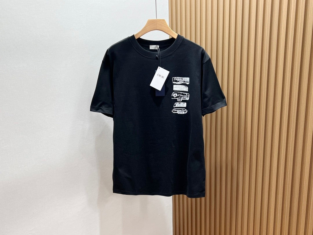 Dior Men's Summer Solid Color Graphic Printed Round Neck Cotton Short Sleeve T-Shirt #74446