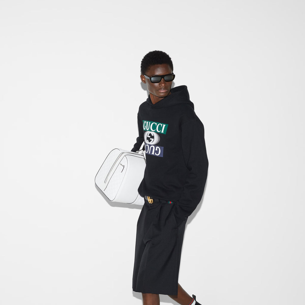 Gucci Cotton Jersey Hooded Sweatshirt Men'S Spring Autumn Fashion Pullover Hoodie Black Logo Print Hooded Sweatshirt #81152