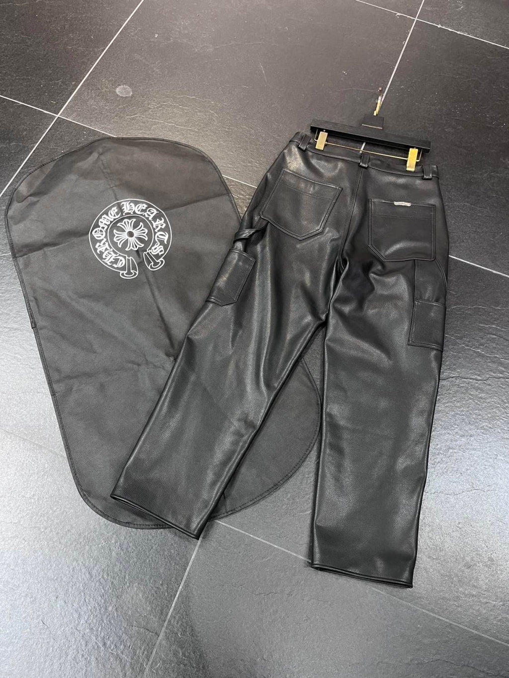 Chrome Hearts Men's And Women's Autumn/Winter Fashion Casual Pants With Dust Bag Plain Color Calfskin Leather Pants #78266