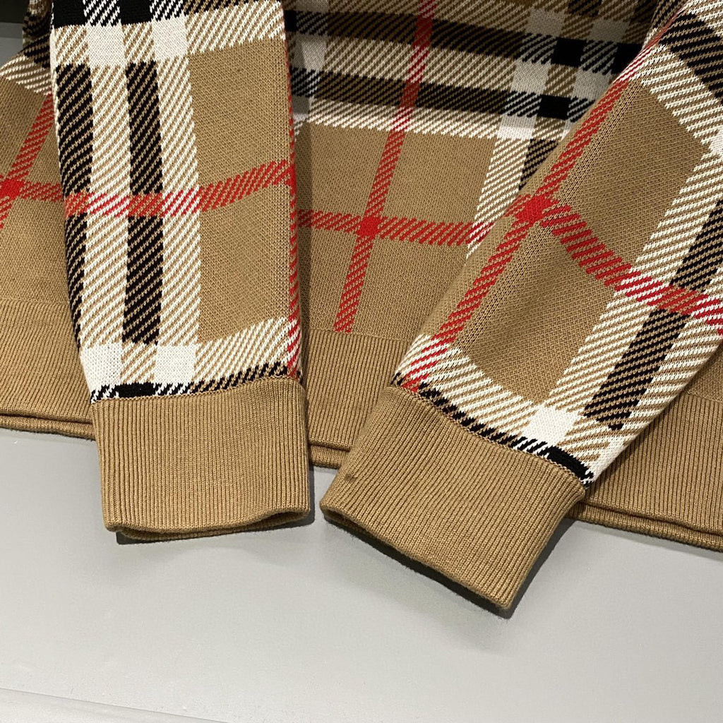 Burberry Check Cotton Jacquard Hoodie Plaid Sweatshirt Pullover #96325