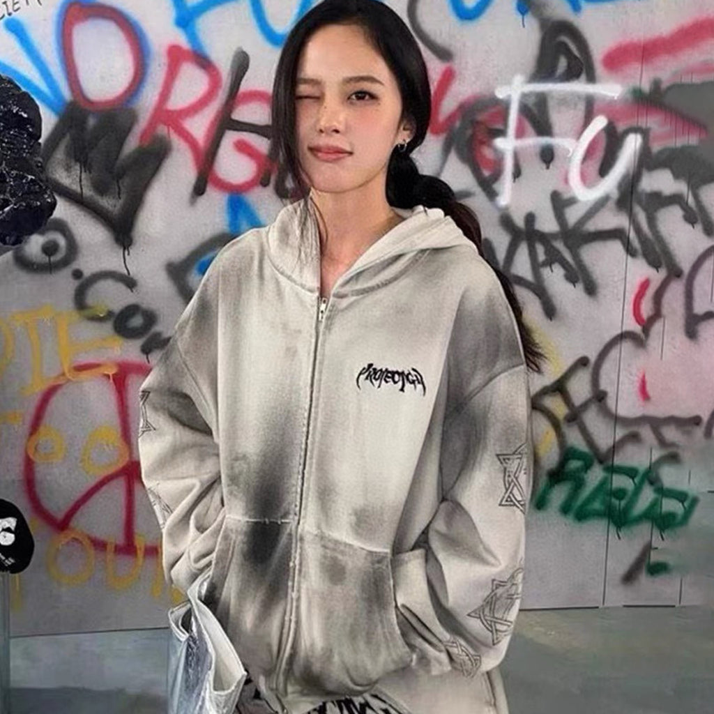 GRAILZ Project G/R Men's Women's Spring And Autumn Gradient Colorblocking Embroidery Long Sleeve Loose Hooded Sweatshirt Ngvp #7718