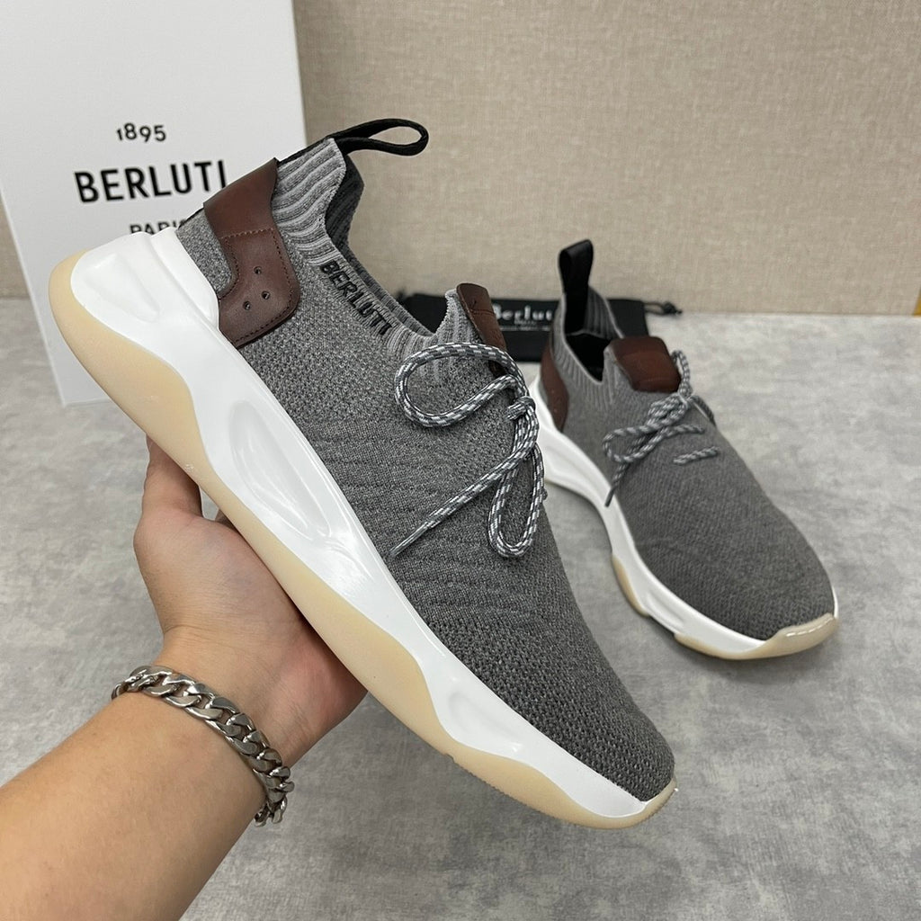 Berluti Shadow Men's Fashion Casual Round Toe Lace Up Flat Low Top Flyknit Sneakers Shoes #79362