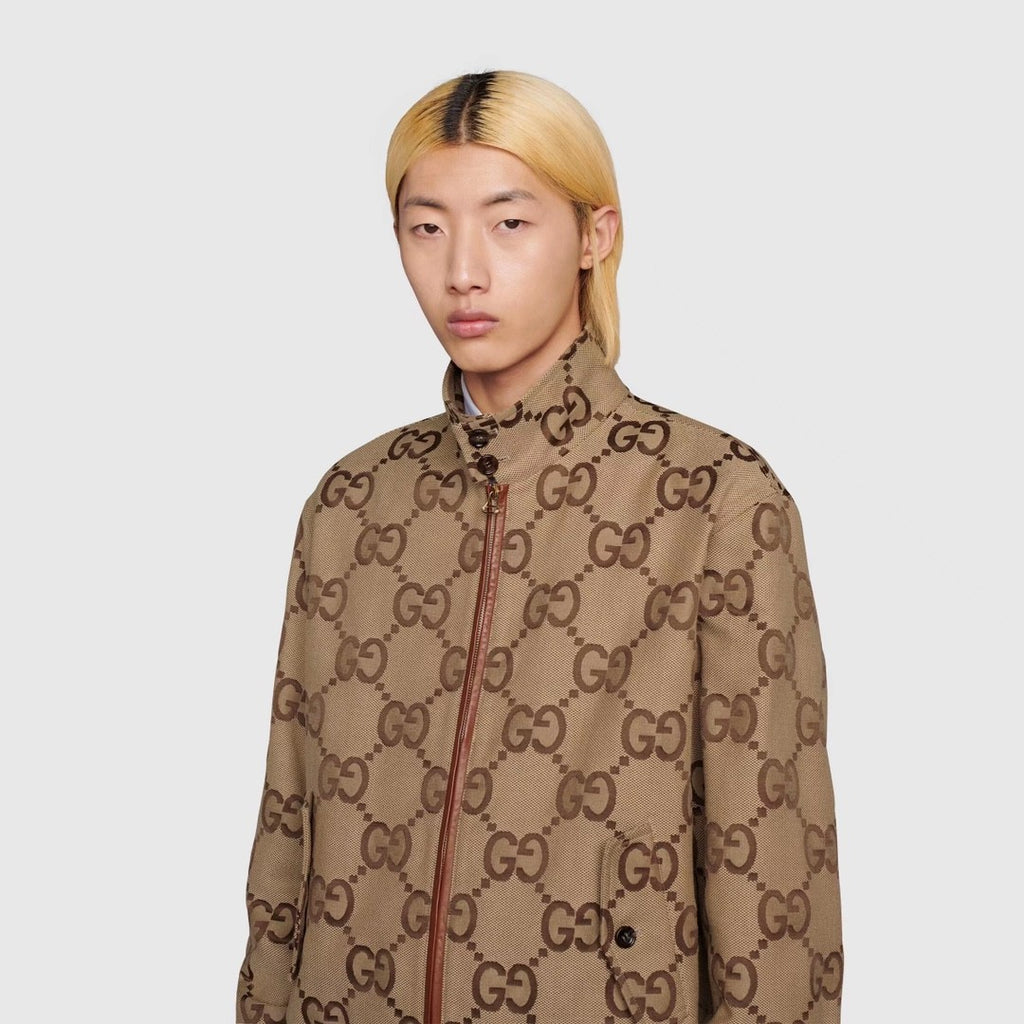 Gucci Men's Spring And Autumn GG Full Print Canvas Long Sleeve Standing Collar Fit Solid Color Jacket #5161