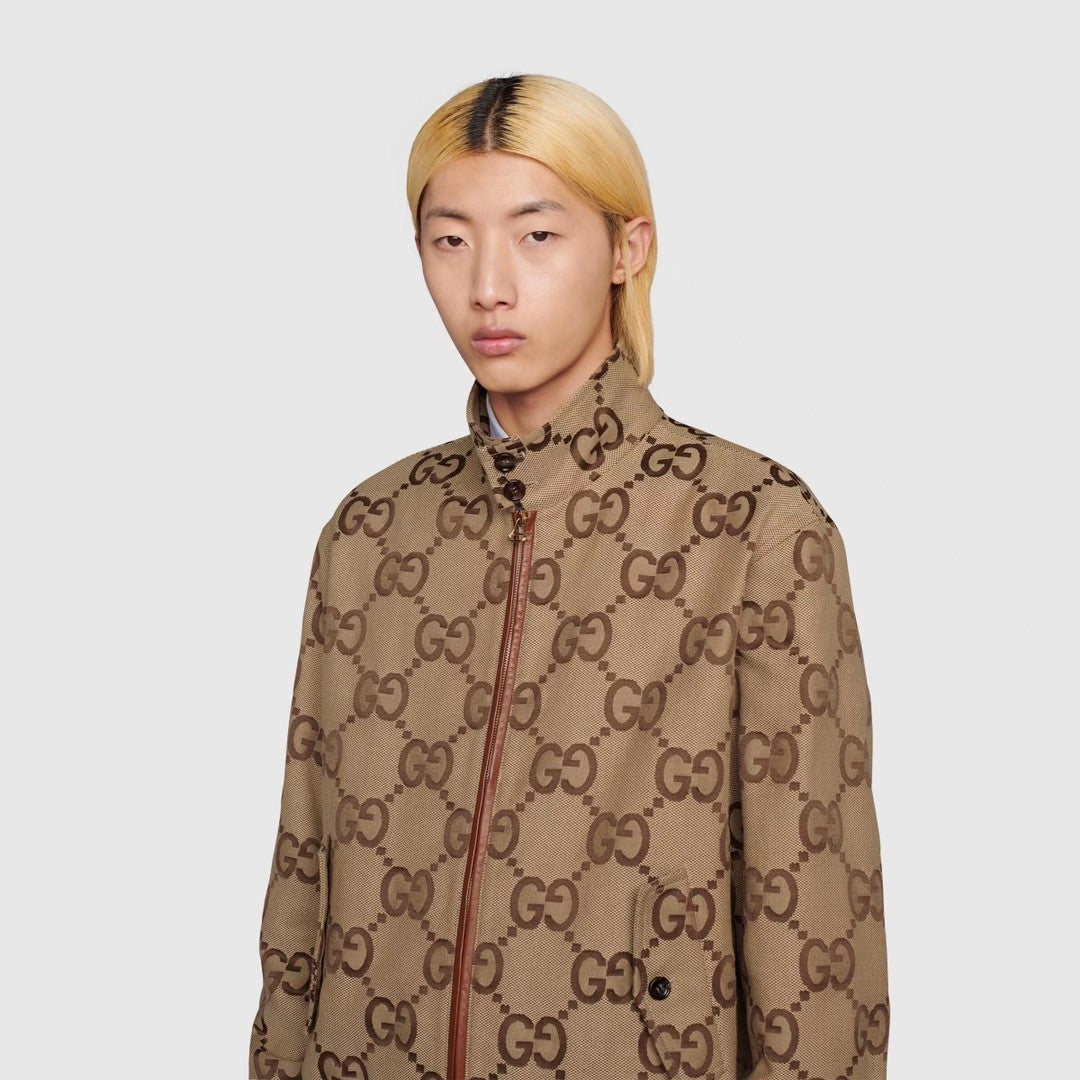 Gucci Men's Spring And Autumn GG Full Print Canvas Long Sleeve Standing Collar Fit Solid Color Jacket #5161