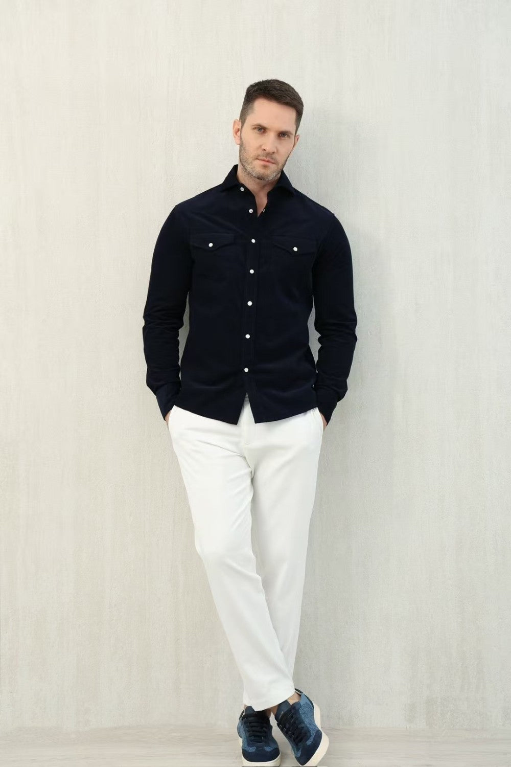 Brunello Cucinelli Men's Spring And Fall Cotton Lapel Solid Color Single-Breasted Chest Pocket Long Sleeve Fitted Shirt Ngvp #1557