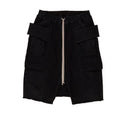 Rick Owens X Dekshdw Men's Spring/summer Vintage High Street Broken Black Distressed Denim Shorts With Drawstring Pants Ngvp #8539