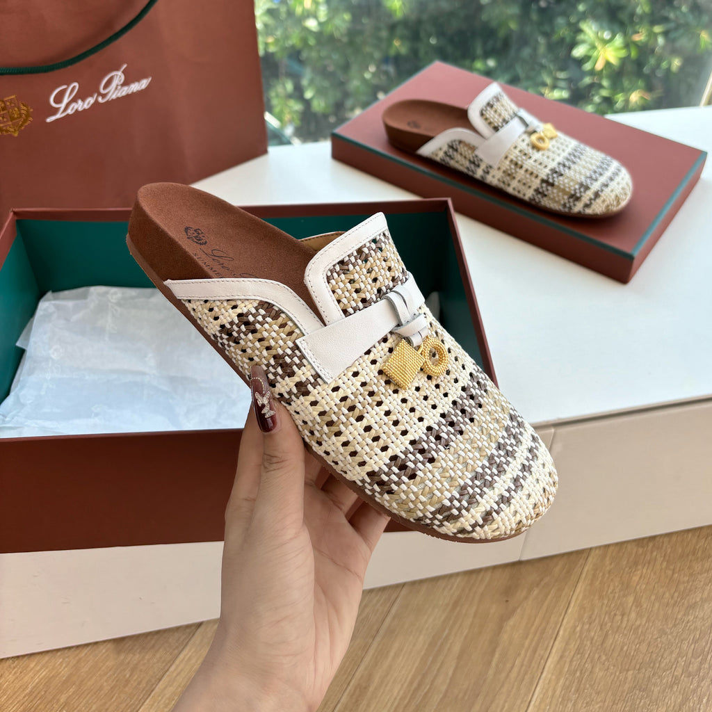 Loro Piana Women's Spring/fall Fashion Casual Leather Breathable Woven Round Toe Slippers Birkenstock Slippers Shoes #78383