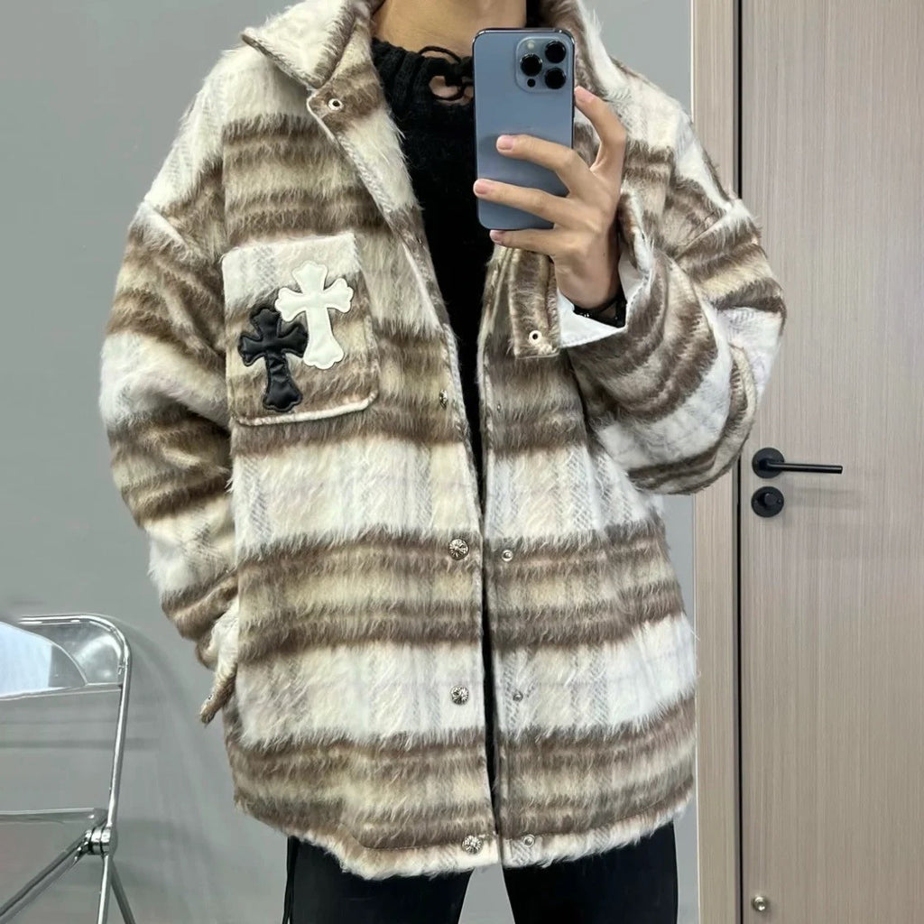 Chrome Hearts Men's And Women's Models Genderless Fall And Winter Tweed Plaid Loose Casual Versatile Long Sleeved Shirt Jacket #97199