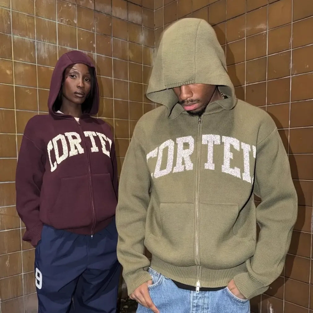 Corteiz College Knit Zip-Up Hoodie Red
