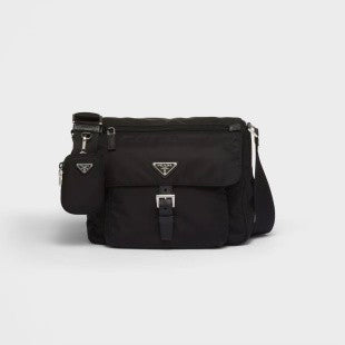 Prada triangular enamel logo nameplate Saffiano leather Re-nylon Shoulder Bag #82447A