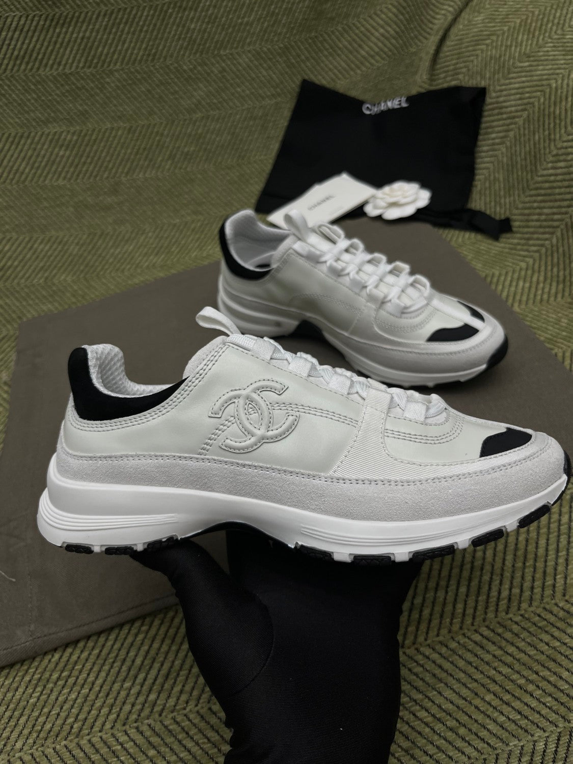 Chanel Men's And Women's Spring/Fall Fashion Casual Round Toe Lace Up Leather Suede Sneakers with Slightly Thickened Sole Shoes #78726