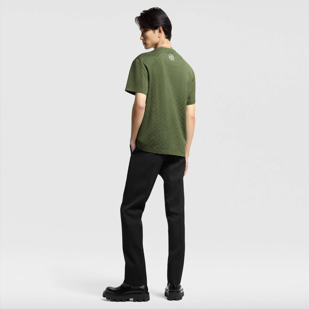 Louis Vuitton Men's Summer Damier Pique Short Sleeve Round Neck Cotton Jacquard Embroidery Straight T-Shirt #71825