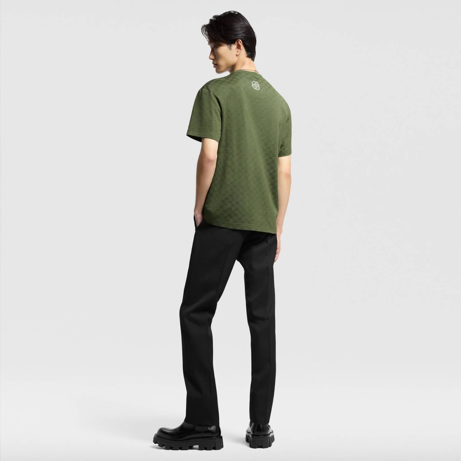 Louis Vuitton Men's Summer Damier Pique Short Sleeve Round Neck Cotton Jacquard Embroidery Straight T-Shirt #71825
