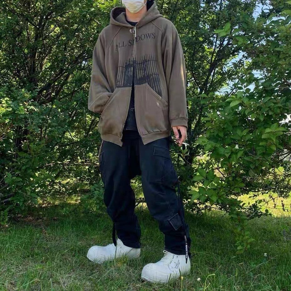 Raf Simons Men's Women's Vintage Loose Cardigan Sweatshirt Letter Printed High Street Trend Hooded Sweatshirt Jacket Ngvp #1629