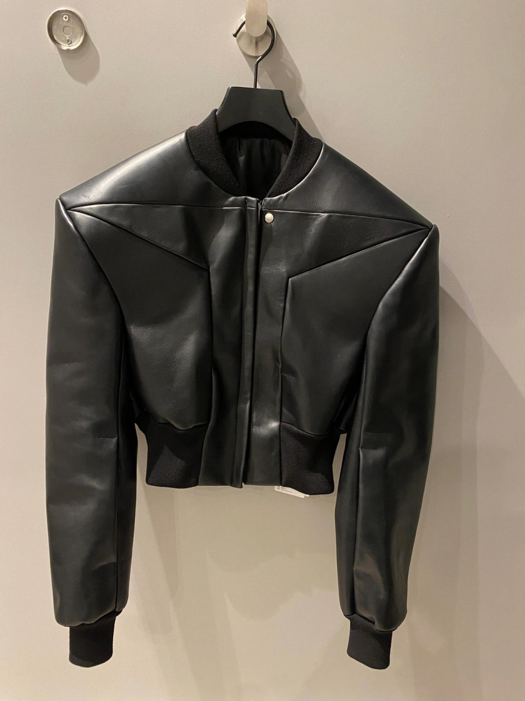 Rick Owens Men's Spring And Autumn Standing Collar Short Shoulder Padded Leather Jacket High Street Hip Hop Zip Long Sleeve Leather Jacket Ngvp #9828