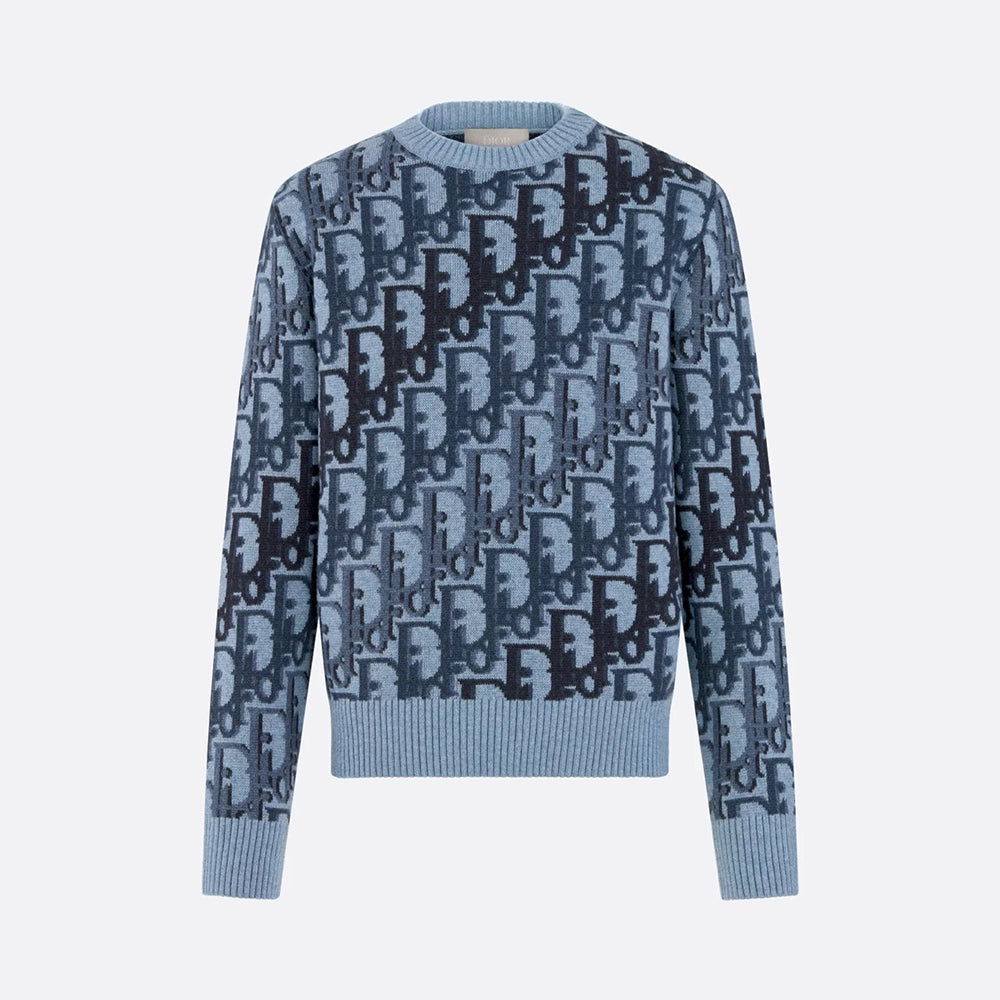 Dior Sweater Blue Sheep Wool Oblique Print #333759