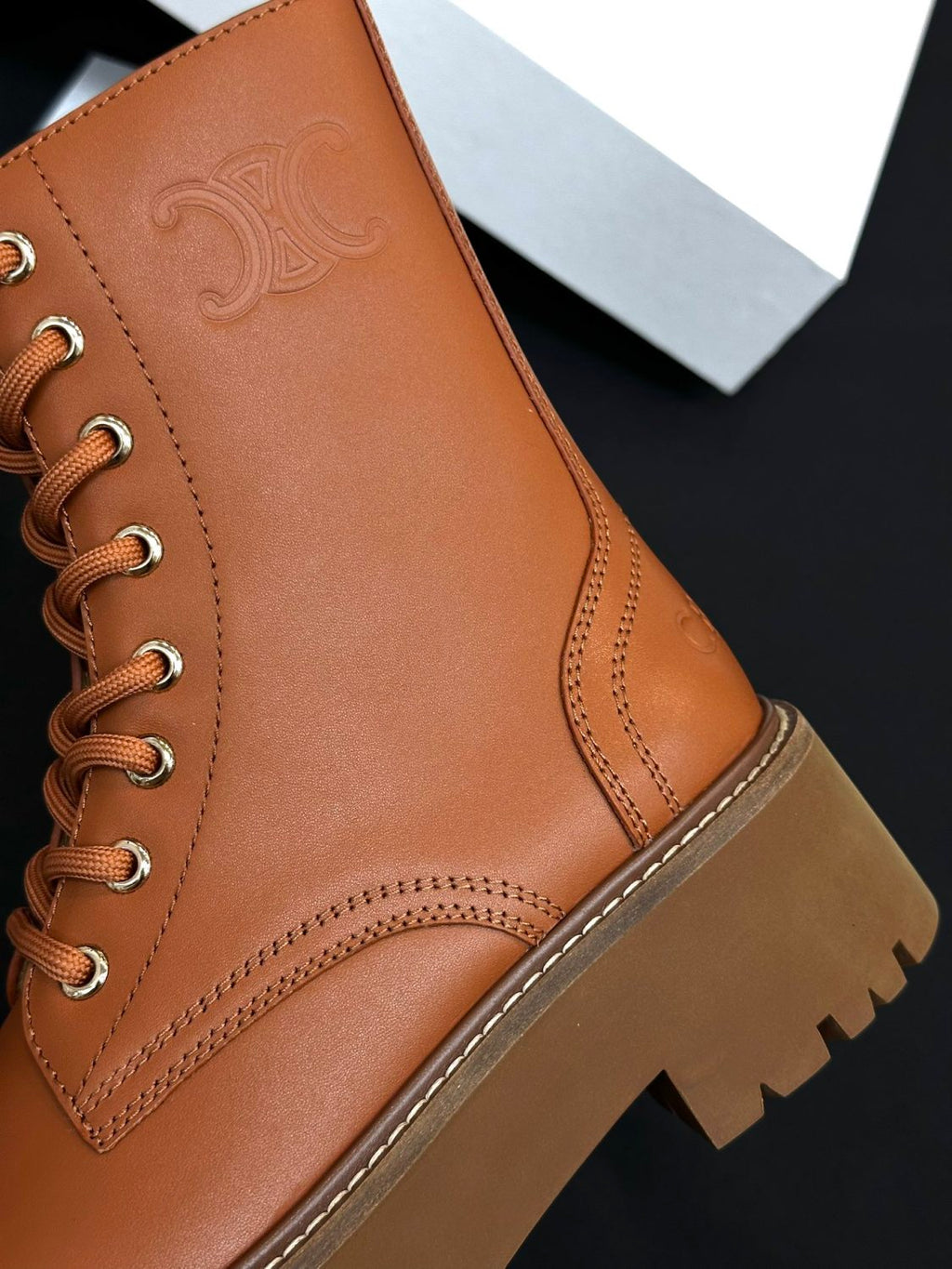 Celine Women's Spring/Fall Fashion Classic Nylon Glossy Leather Lace Up Thick Sole Martin Boots Short Boots Shoes #78277