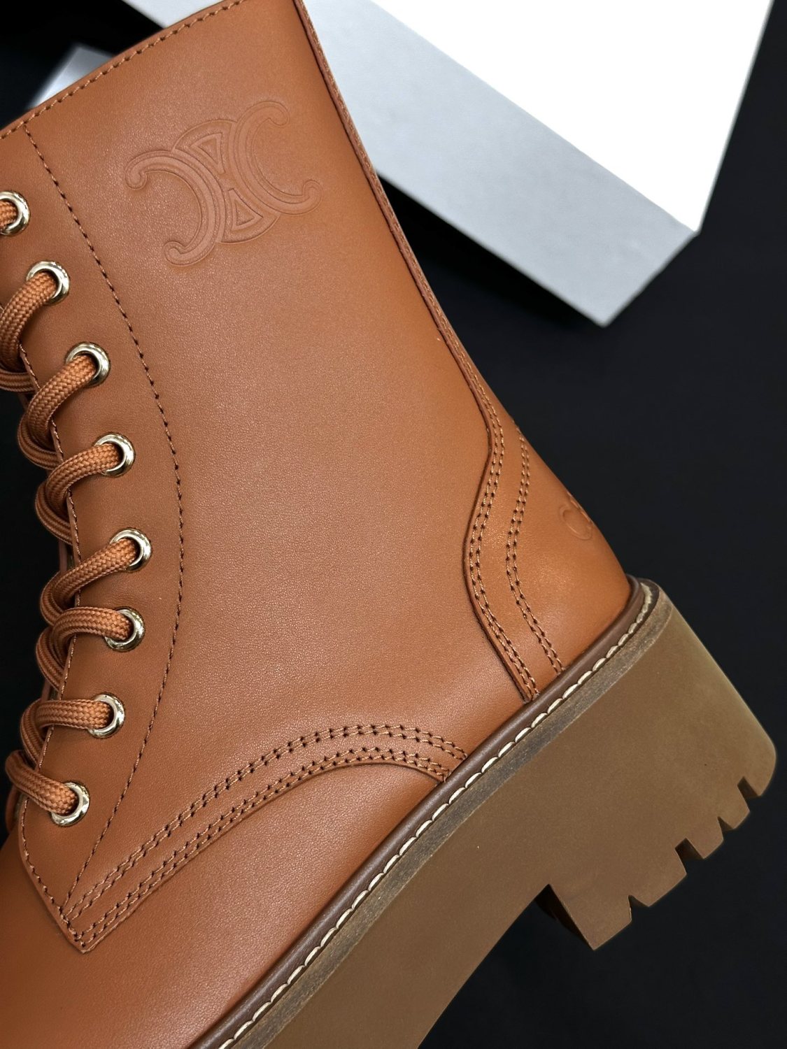 Celine Women's Spring/Fall Fashion Classic Nylon Glossy Leather Lace Up Thick Sole Martin Boots Short Boots Shoes #78277