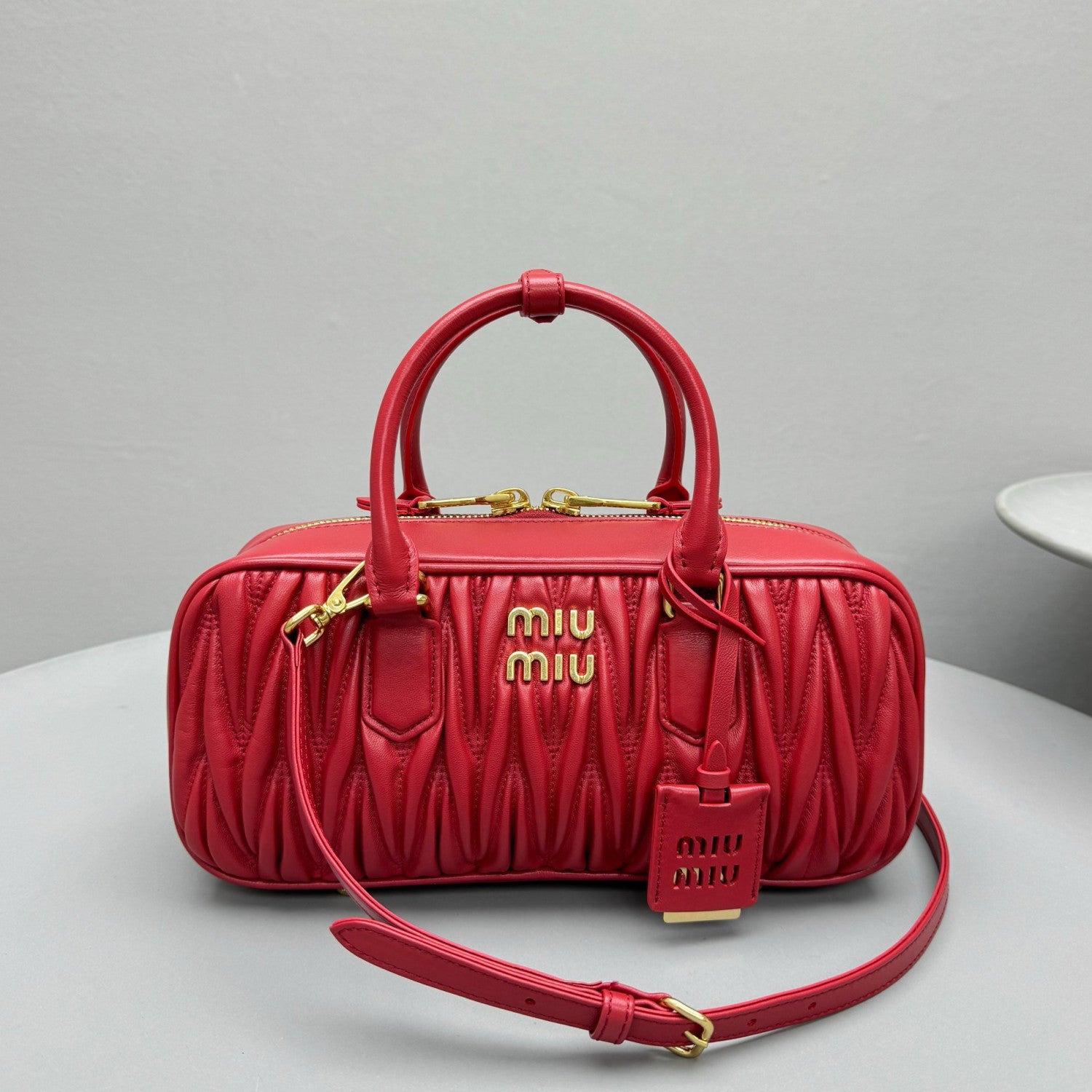 MiuMiu Arcadie matelassé Women's Solid Color Metal Engraved Logo Zipper Closure Leather Shoulder Bag Crossbody Tote Bags #77354