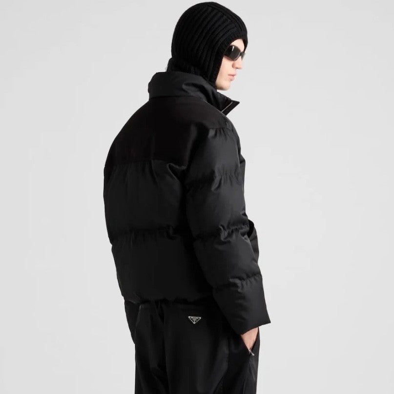 Prada Men's Autumn and Winter Solid Color Standing Collar Fit Zipper Long Sleeve Nylon Puffer Down Jacket #73889