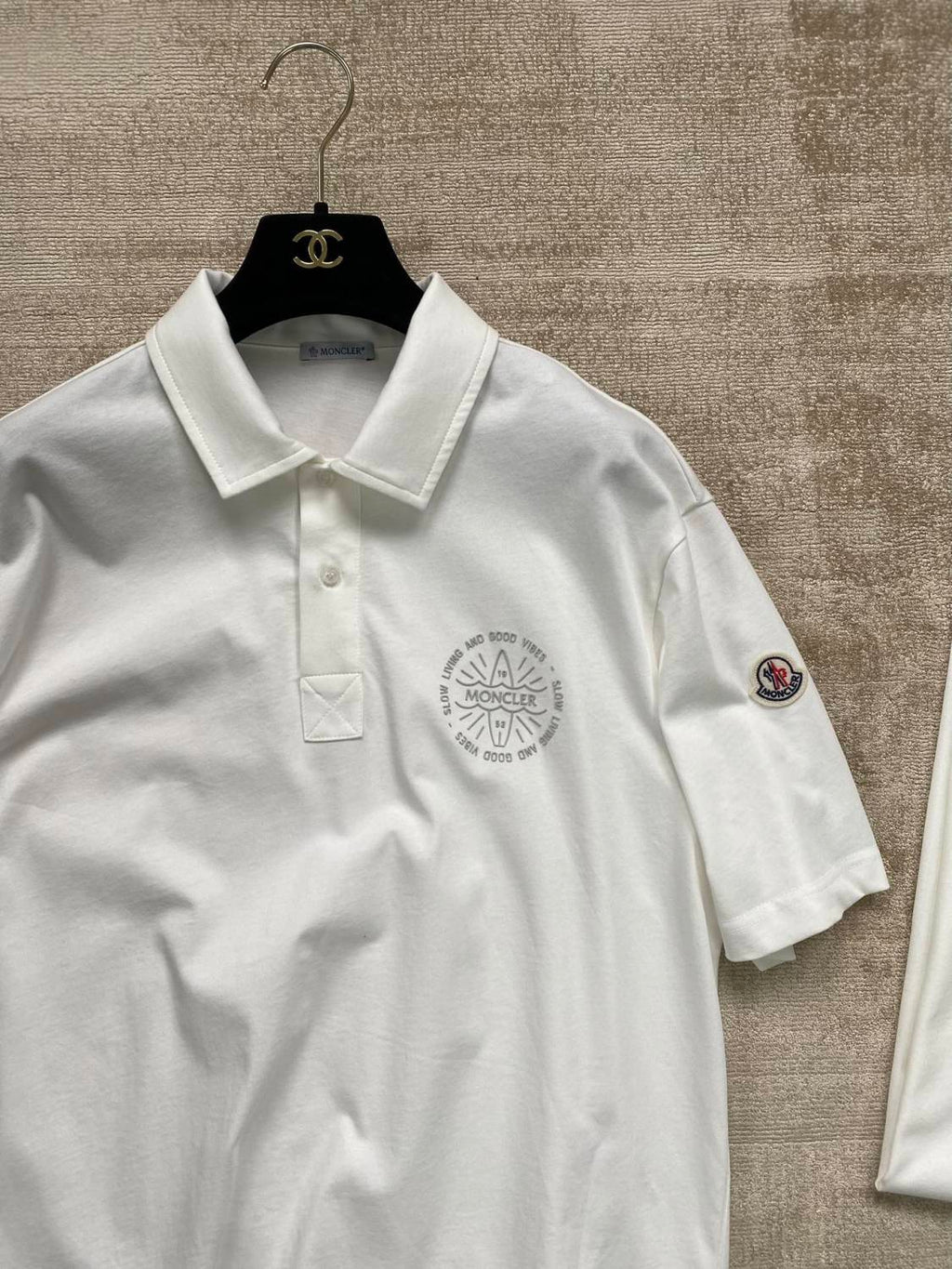 Moncler Men's Summer White Graphic Printed Comfortable Cotton Short Sleeve Polo Shirt T-Shirt #99661