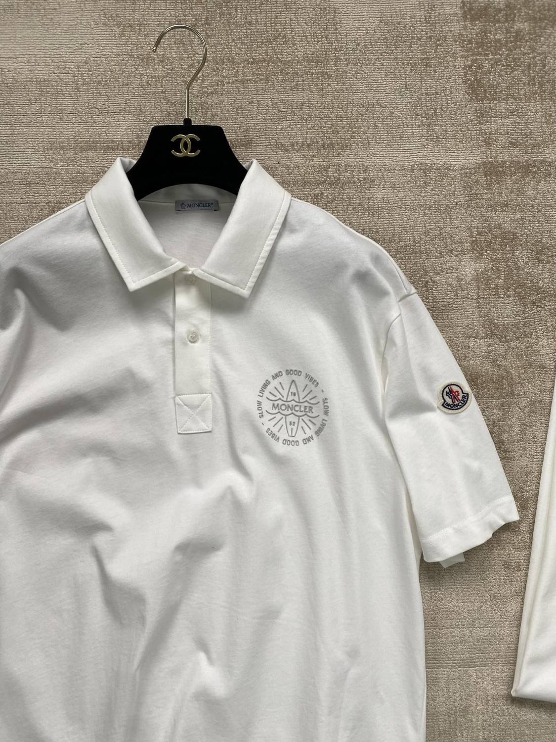 Moncler Men's Summer White Graphic Printed Comfortable Cotton Short Sleeve Polo Shirt T-Shirt #99661