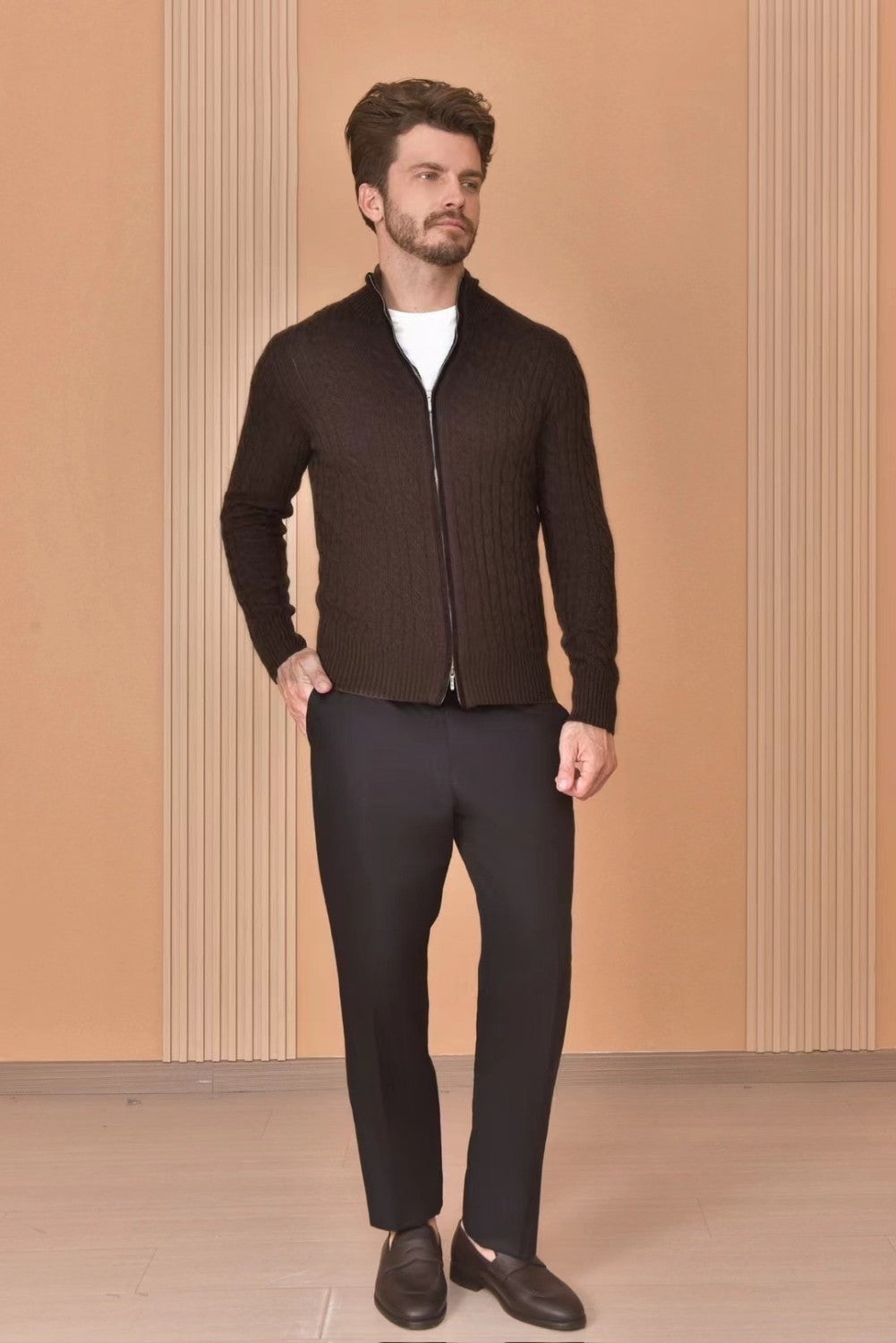 Loro Piana Men's Autumn And Winter Solid Color Zipper Half High Neck Knit Sweater Long Sleeve Jacket Ngvp #9392