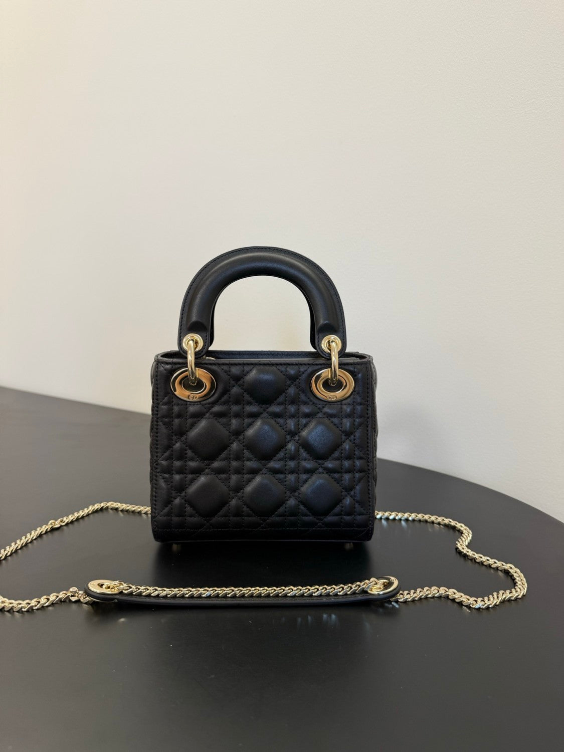 DIOR Mini Lady Dior Bag with Chain Black Cannage Lambskin #376913
