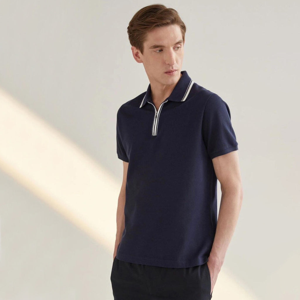 Loro Piana Men's Summer Fashion Solid Color Zip Lapel Zip Regatta Men's Short Sleeve Fitted Polo Shirt Ngvp #8591
