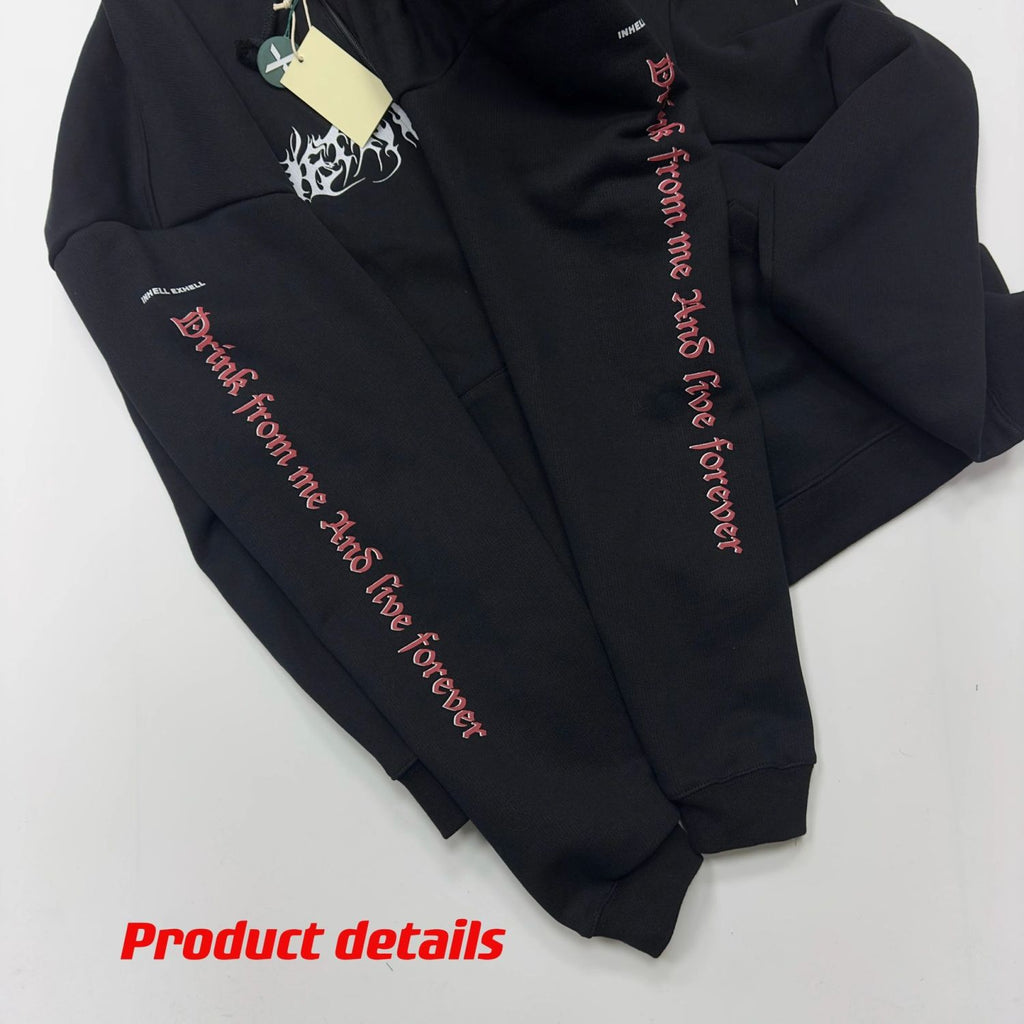 Vetements Men's Fashion Letter Pentagram Embroidery Loose Zipper Black Long Sleeve Hoodie Ngvp #7772