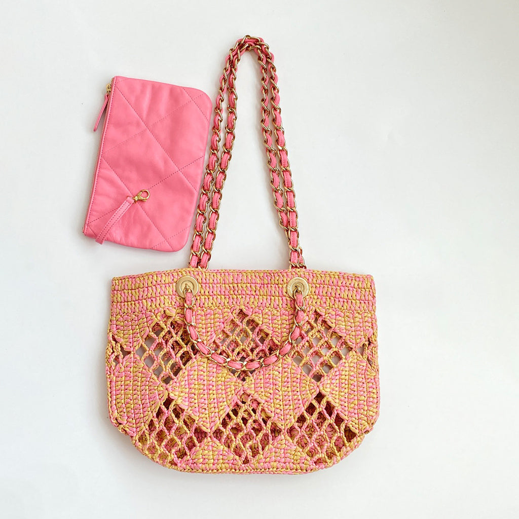 Chanel Women's CoCo Beach Collection Raffia Woven Shopper Colorblocking Large Small Tote Bag Bags AS4714-B15546-NW425 #81287