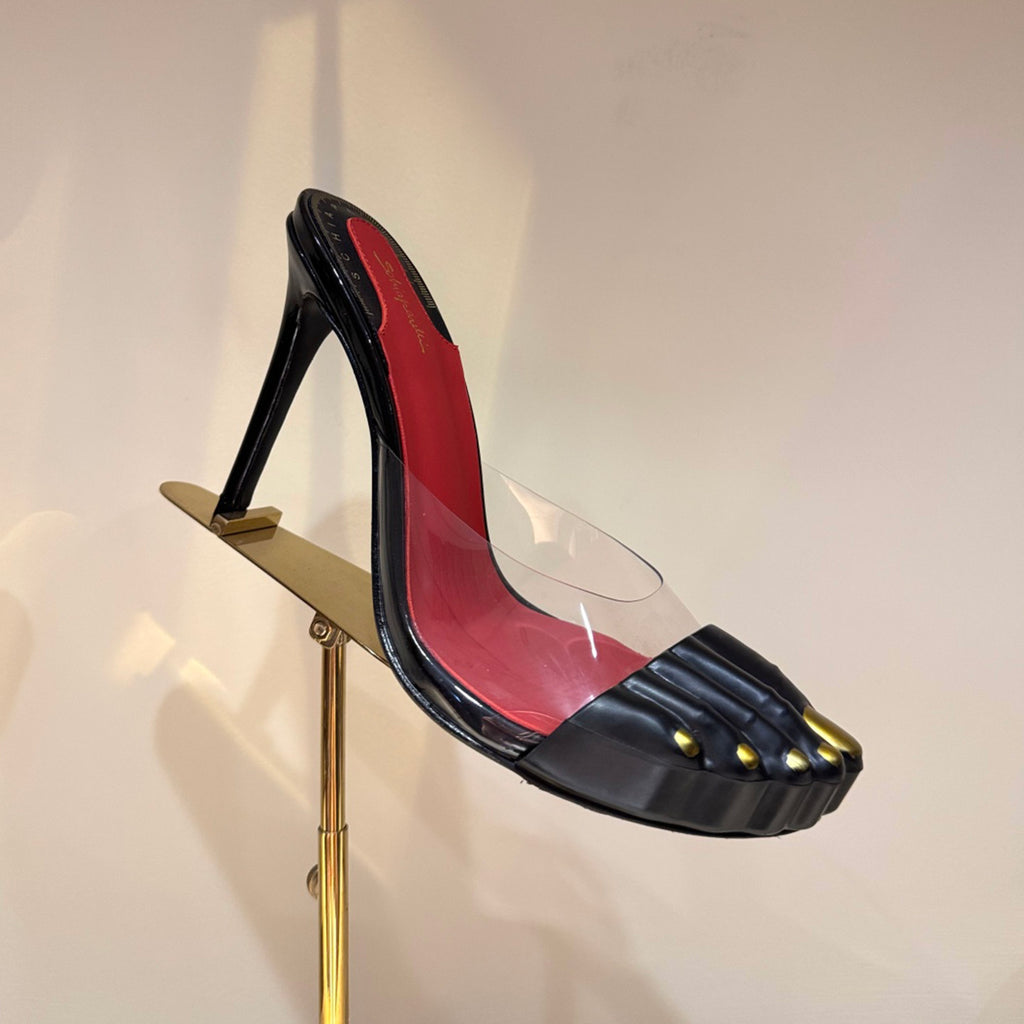 Schiaparelli ﻿Women's Retro Metal Toe Sandals Solid Color Leather Fashion High Heels Casual Shoes Ngvp #1516