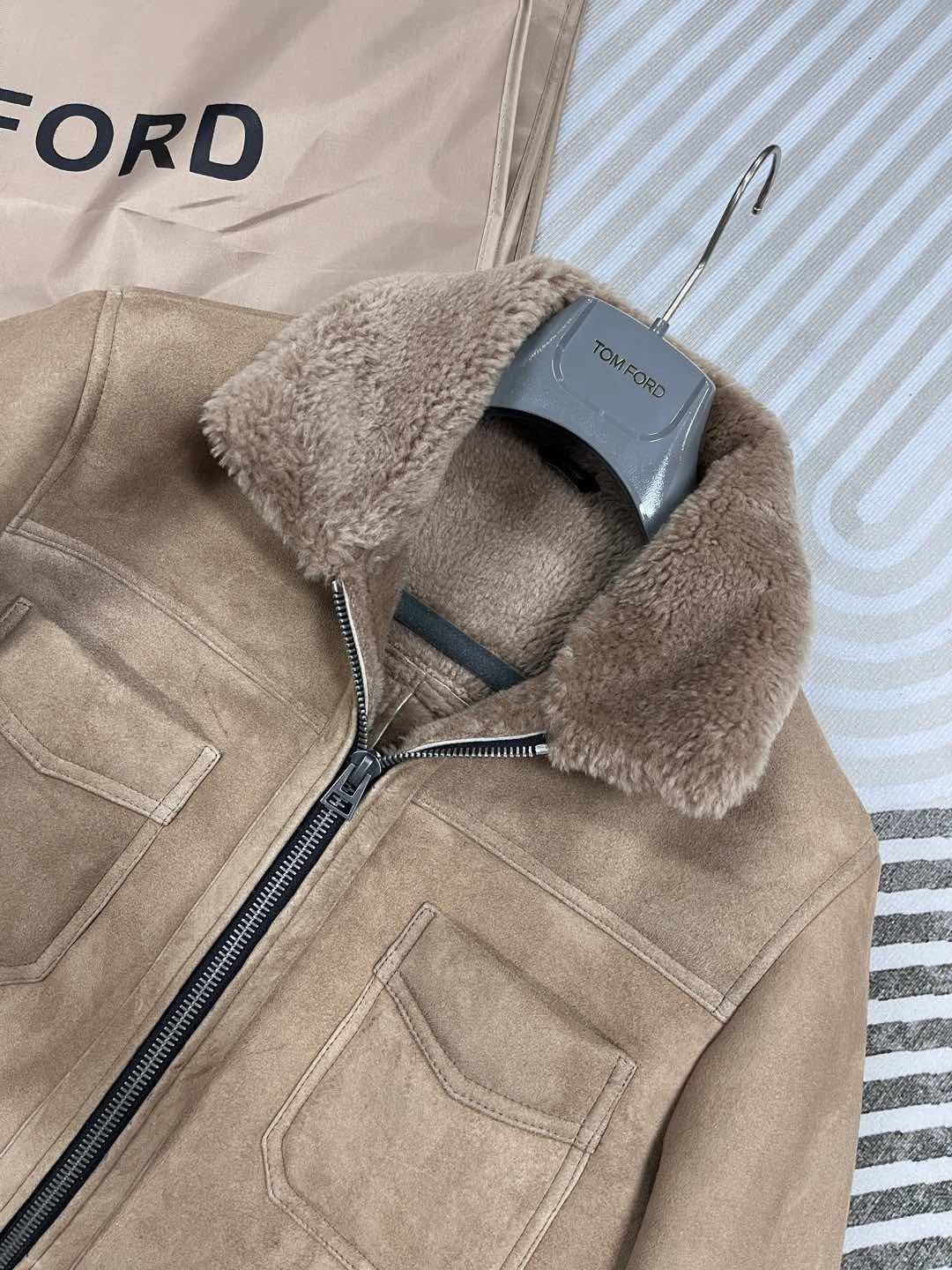 Tom Ford Men's and Women's  Winter Fashion Casual Lapel Zipper Classic Four-Pocket Leather and Fleece Hybrid Jacket #78814
