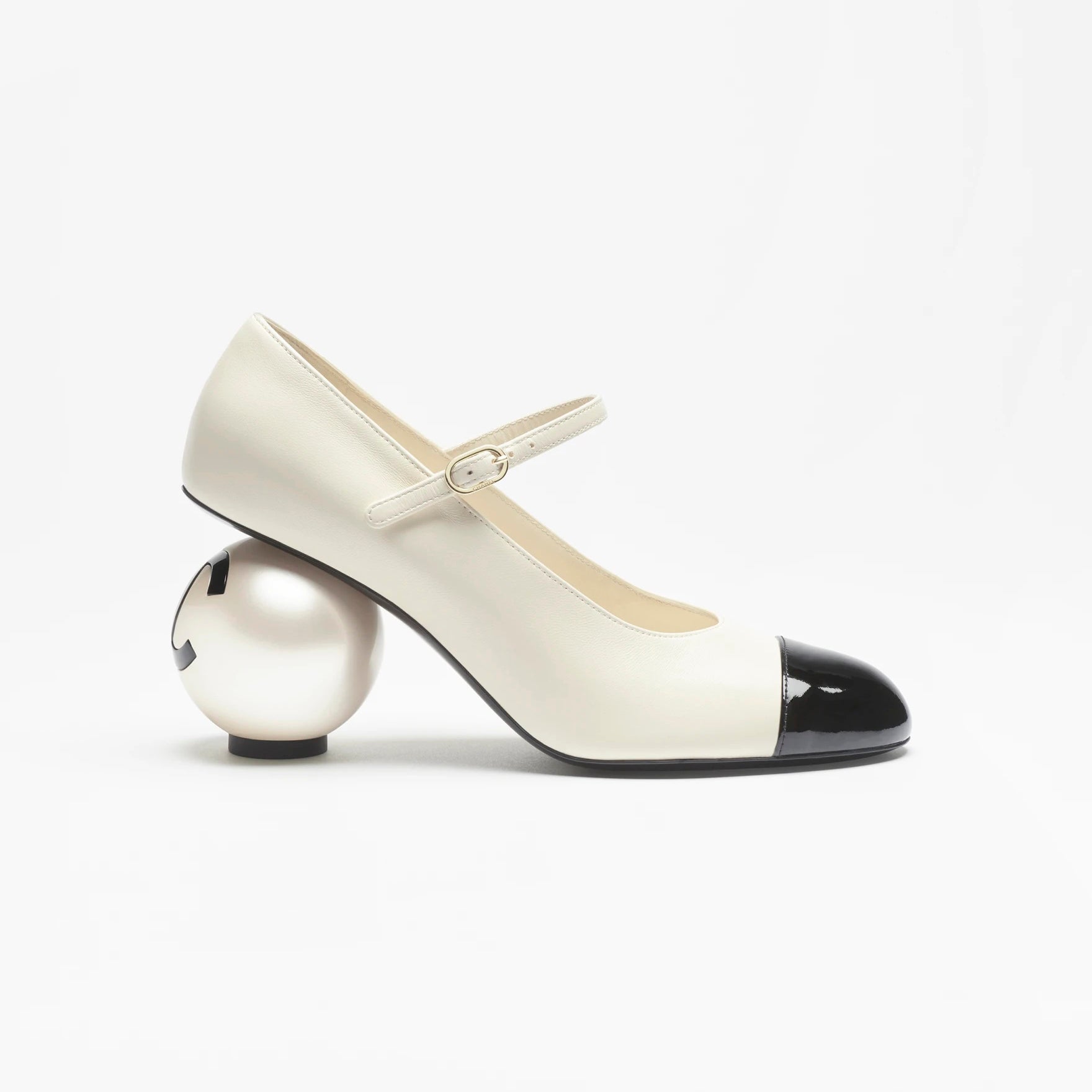 Chanel Women's Spring/fall Classic Two-tone Leather Low-top Round Toe Mary Jane Heels With Pearl Embellished Heels High Heels Shoes #79356