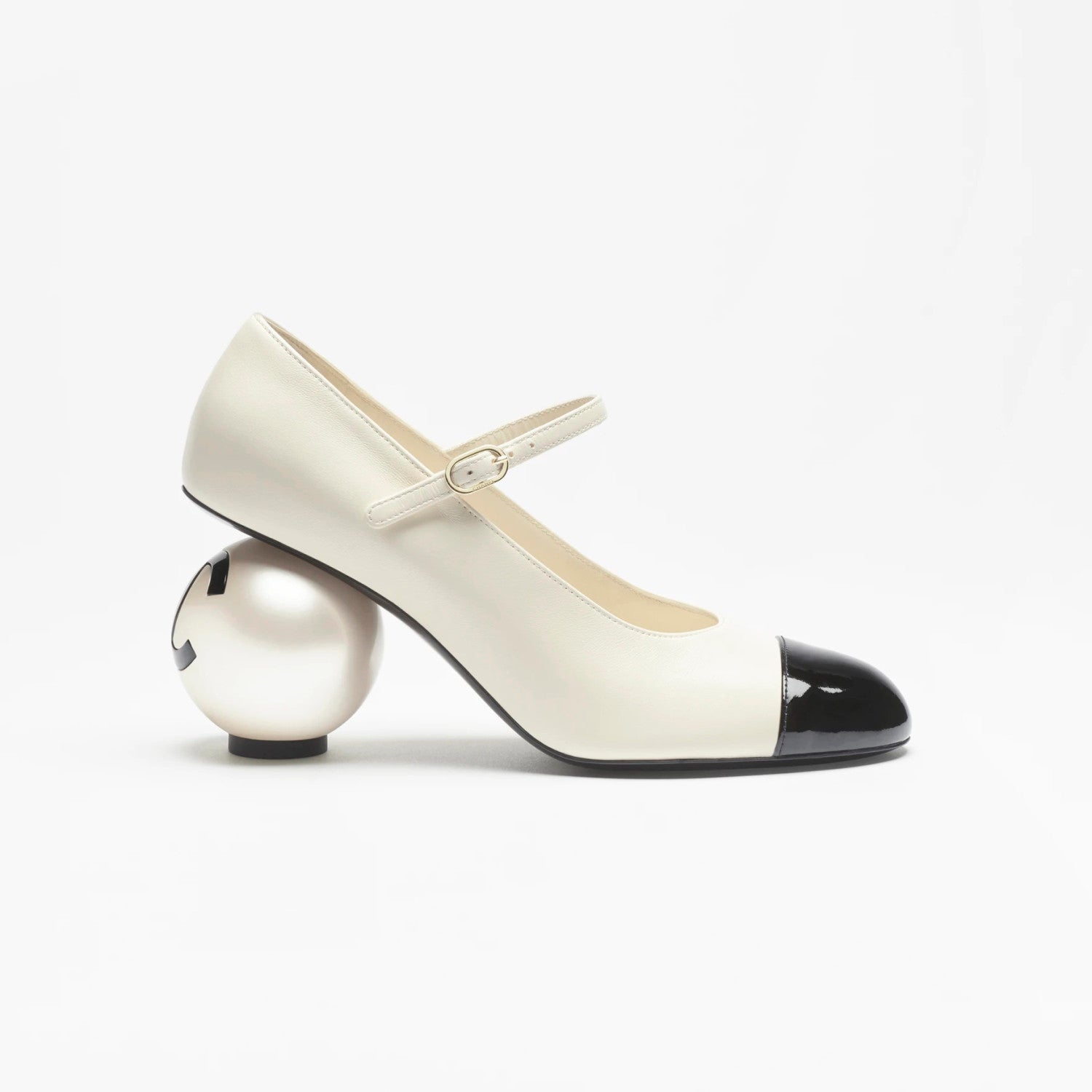 Chanel Women's Spring/fall Classic Two-tone Leather Low-top Round Toe Mary Jane Heels With Pearl Embellished Heels High Heels Shoes #79356
