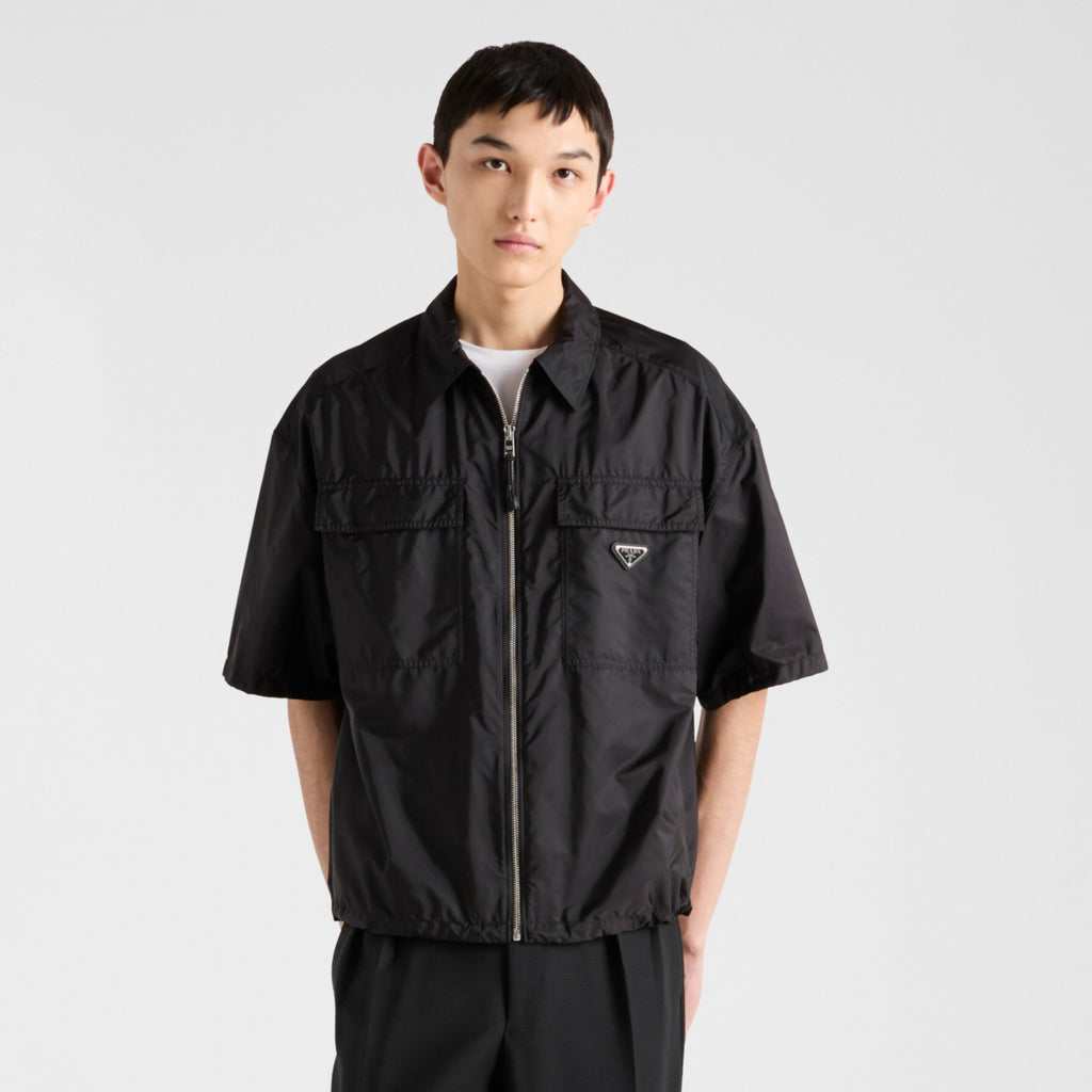 Prada Men's Summer Fashion Casual Solid Color Collared Zipper Enamel Triangle Metal Logo Short Sleeve Lightweight Re-Nylon Shirt #78671