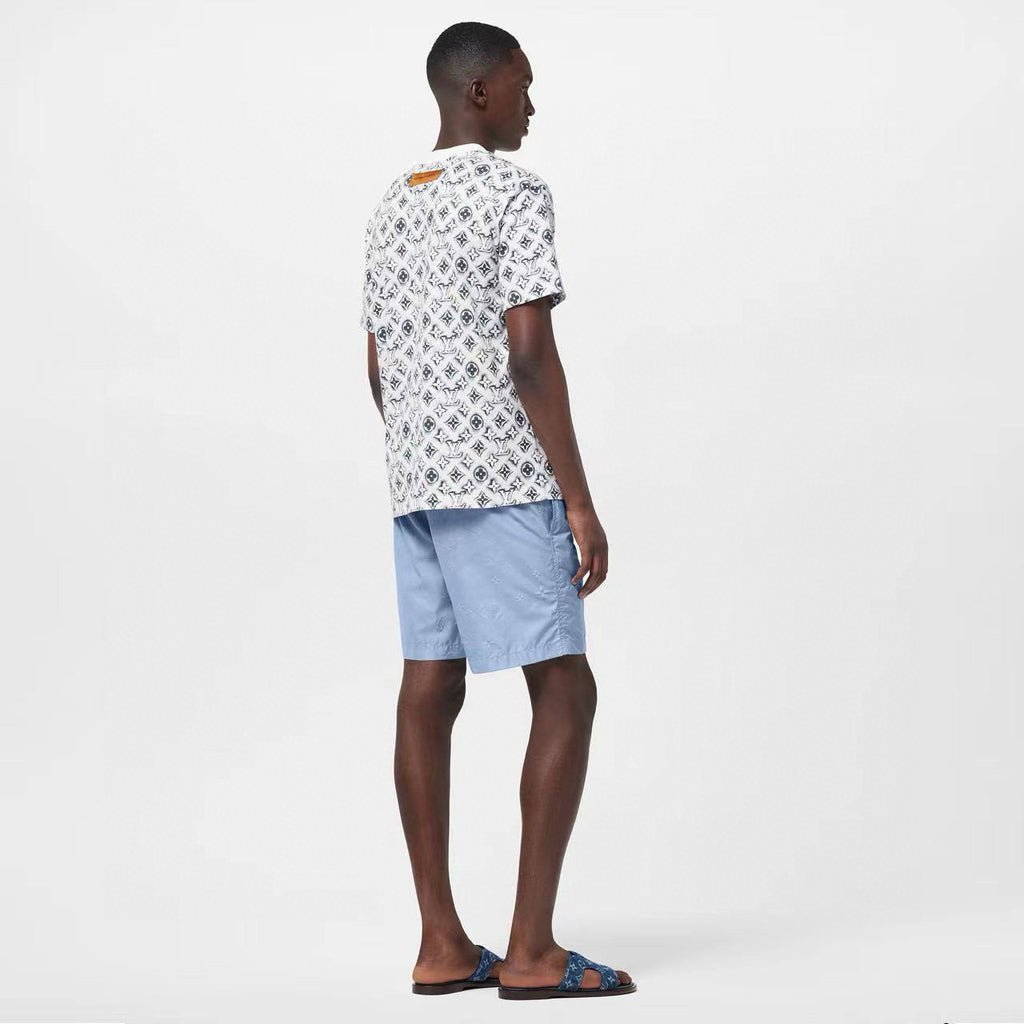 Louis Vuitton Men's Summer Solid Color Logo Full Print Drawstring Elastic Waist Casual Shorts Pants #98982