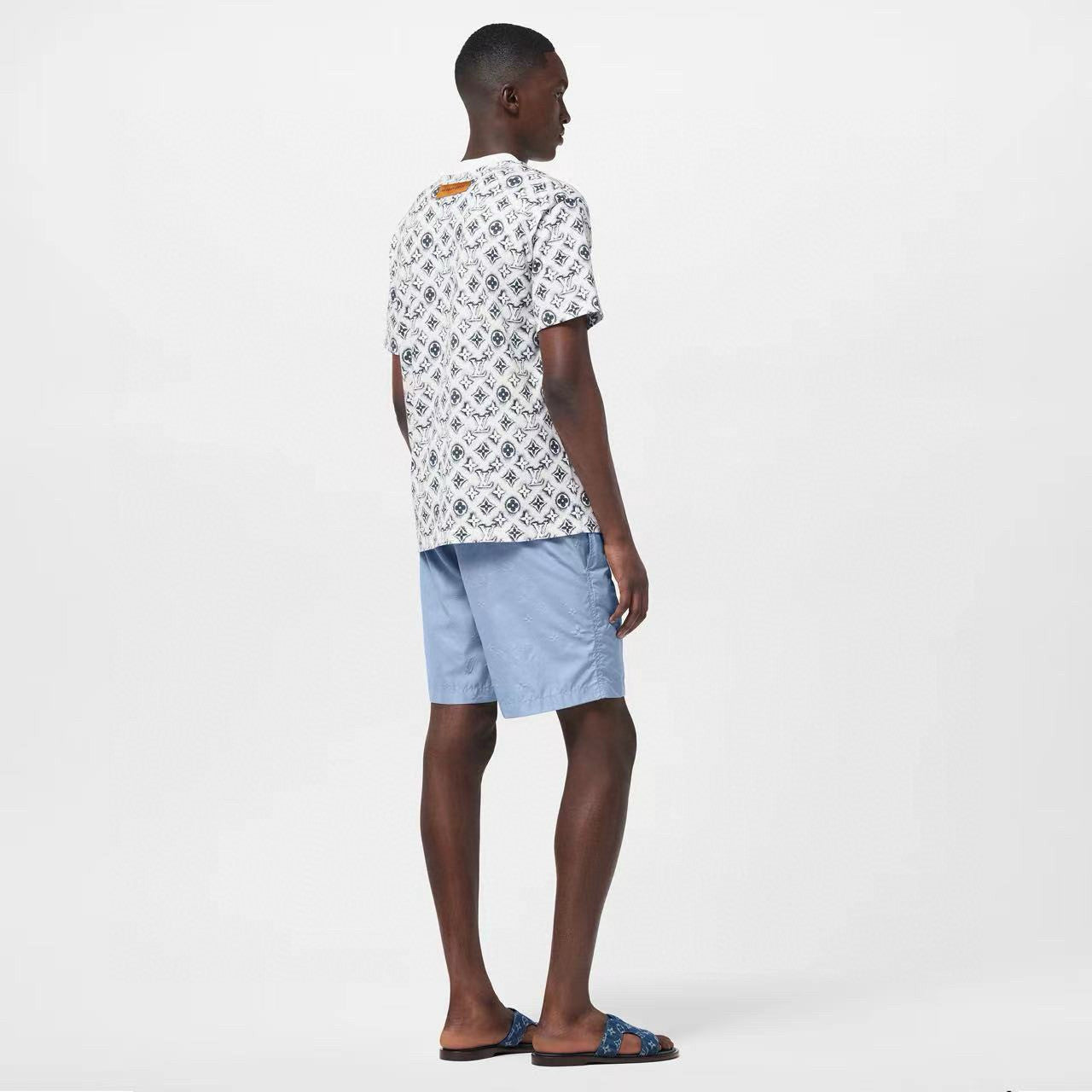 Louis Vuitton Men's Summer Solid Color Logo Full Print Drawstring Elastic Waist Casual Shorts Pants #98982