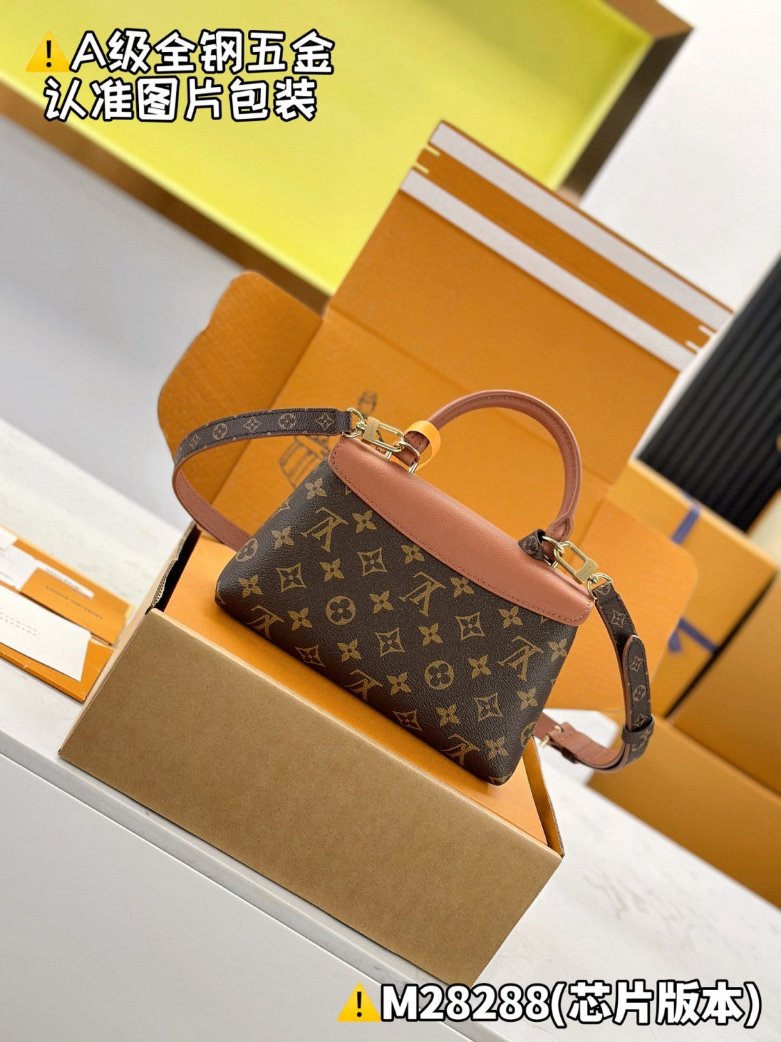 Louis Vuitton LV Women's Madeleine BB Brown Monogram Leather Mix Tote Shoulder Crossbody Bag â€?Fashionable Retro Mini Bag Bags M27511 #82887A