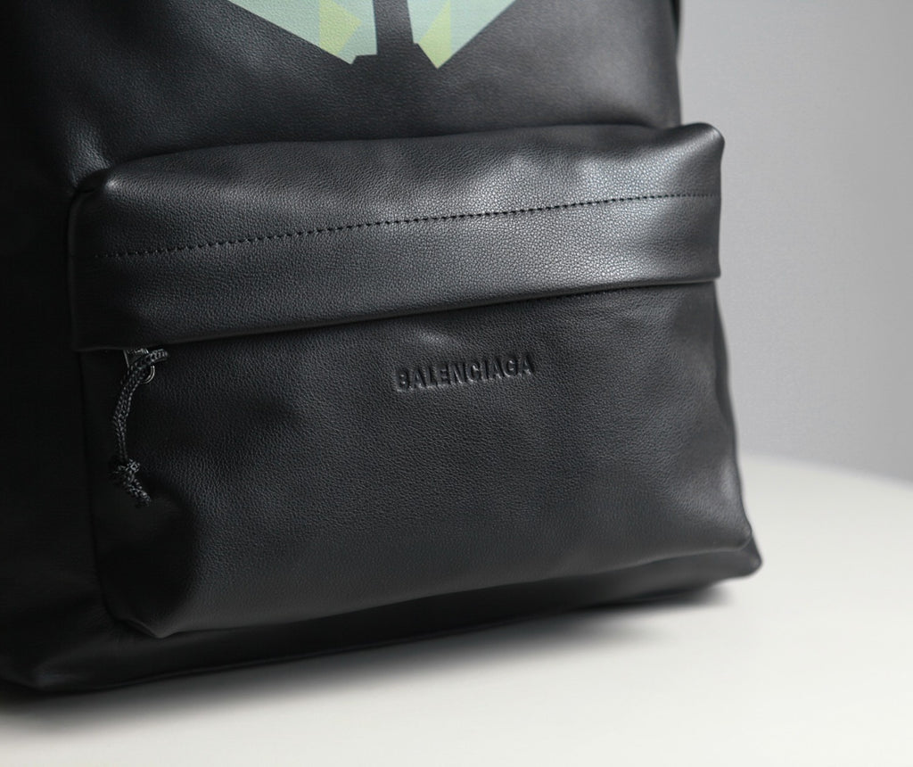 Balenciaga Explorer Men's Letter Print Black Grained Cowhide Leather Backpack Bag Bags #77713