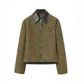 Bottega Veneta SG Men's Cotton Fringe Short Jacket Linen Beige Black Gold Silk Zipper Leather Lapel Long Sleeve Jacket #332619