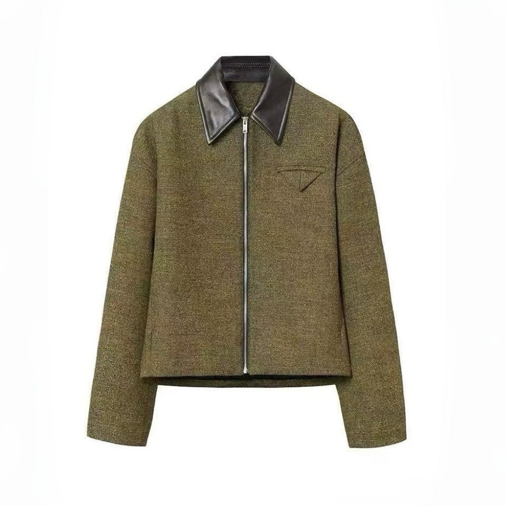Bottega Veneta SG Men's Cotton Fringe Short Jacket Linen Beige Black Gold Silk Zipper Leather Lapel Long Sleeve Jacket #332619