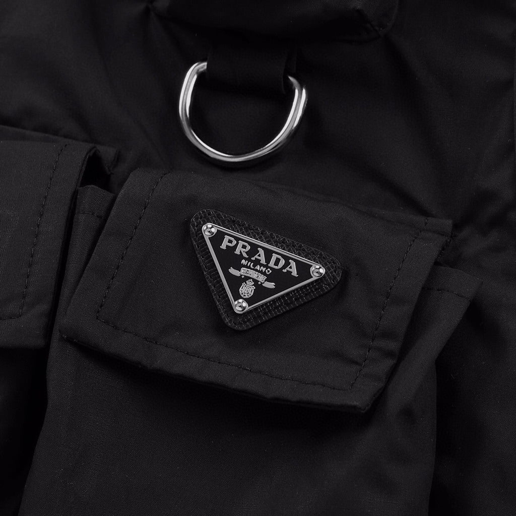 Prada Men's Summer Black Logo Patch Pocket V-Neck Zipper Casual Vest Jacket #98664