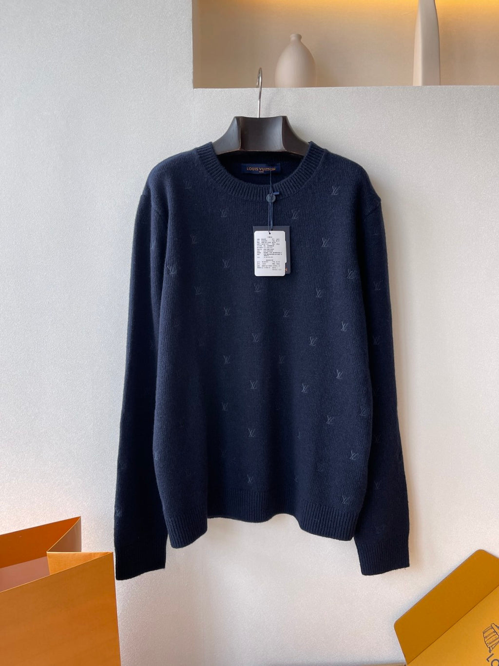 Louis Vuitton Men's Spring and Autumn Solid Color Embroidery Logo Printed Crew Neck Knit Wool Sweater #73953
