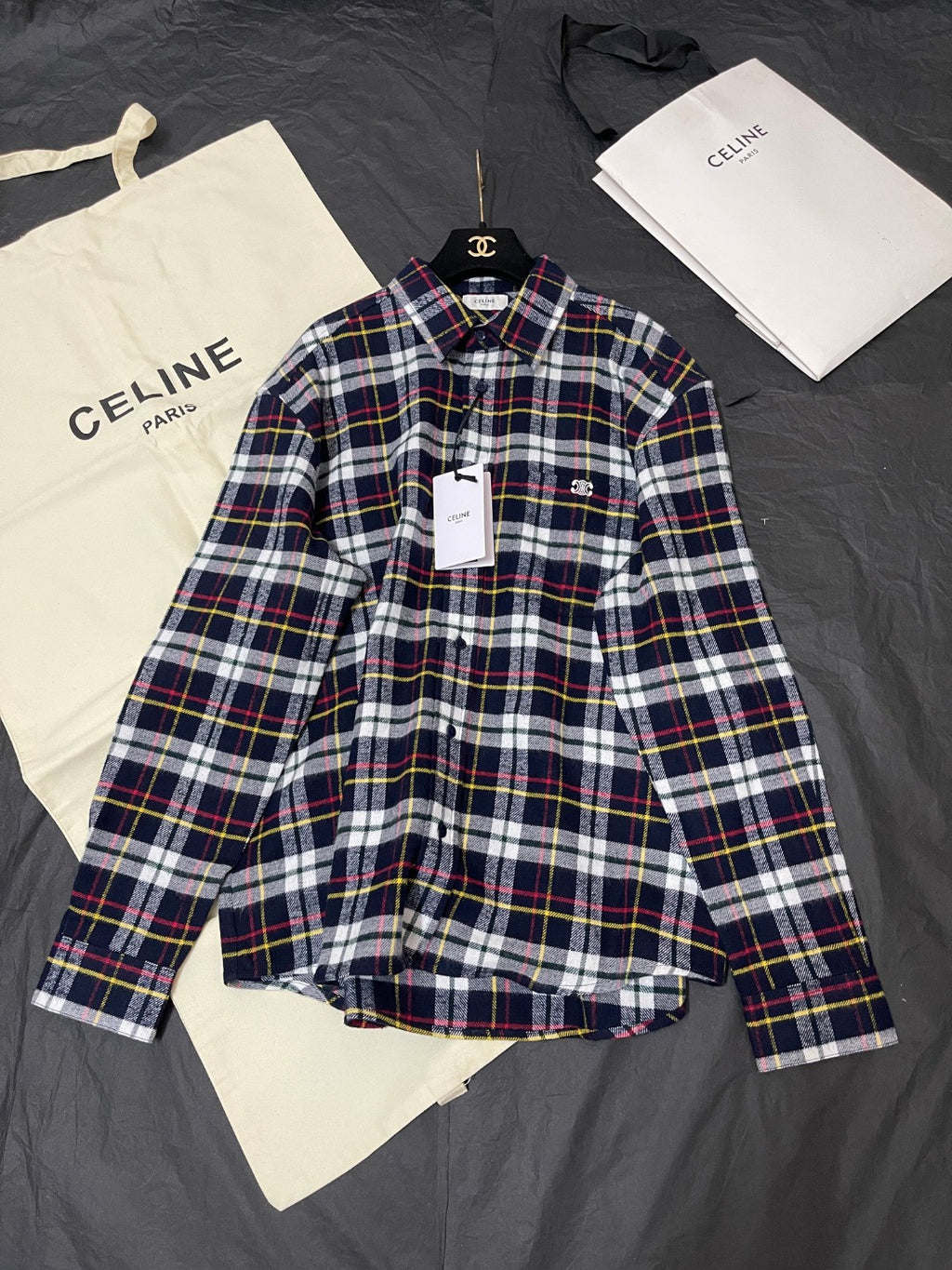 Celine Relaxed Shirt in Brushed Checked Wool #335061