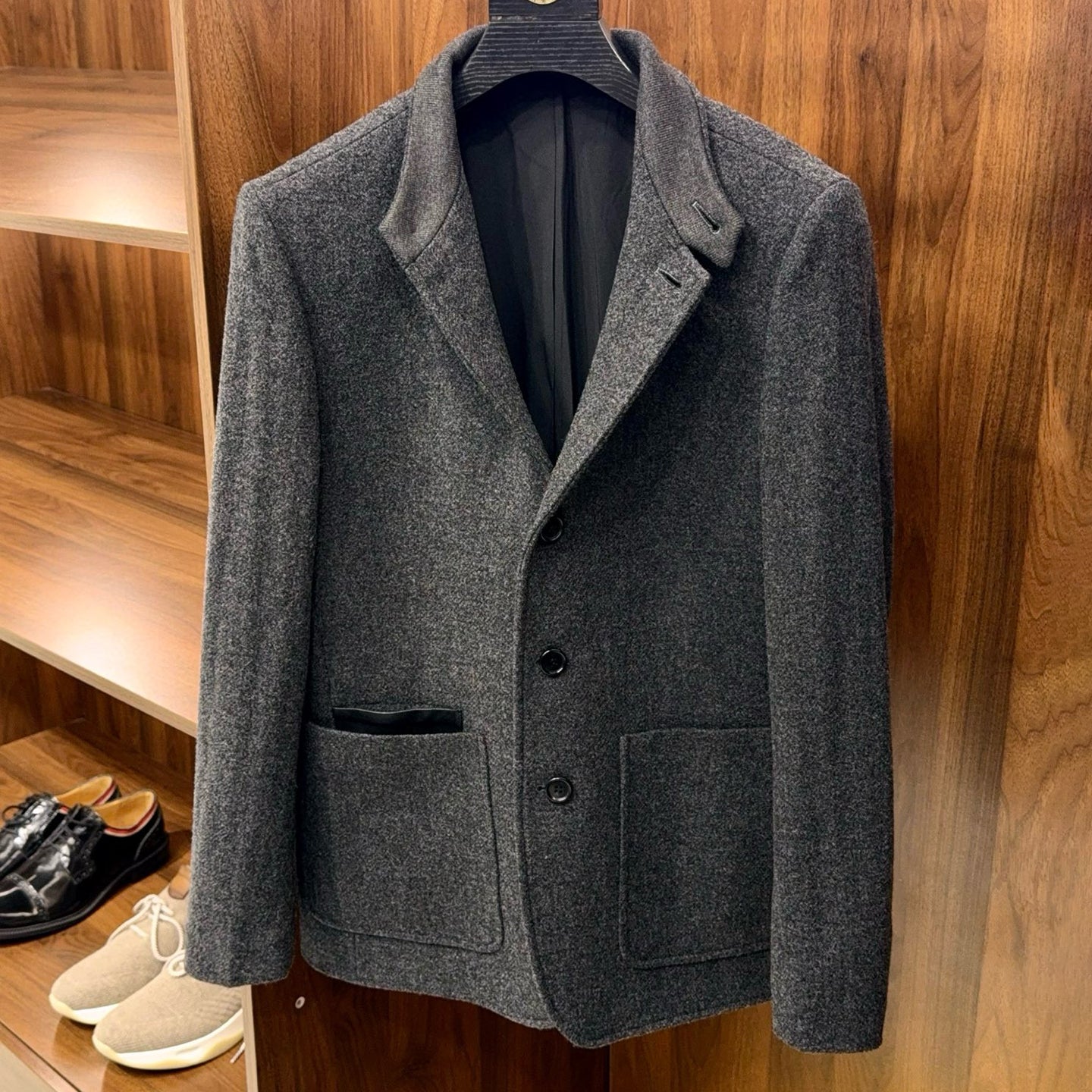 Ermenegildo Zegna Men's Spring/Fall Wool-Cashmere Blend Solid Color Stand Collar Workwear Zhongshan Suit Single-Breasted Long-Sleeve Pocket Jacket Ngvp #2528