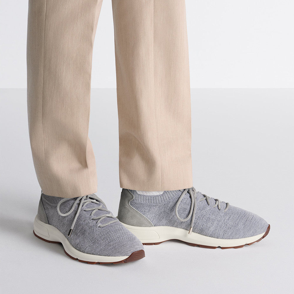 DIOR B80 Lounge Sneaker Dior Gray Cannage Cashmere Wool and Silk Knit with Dior Gray Suede#336623