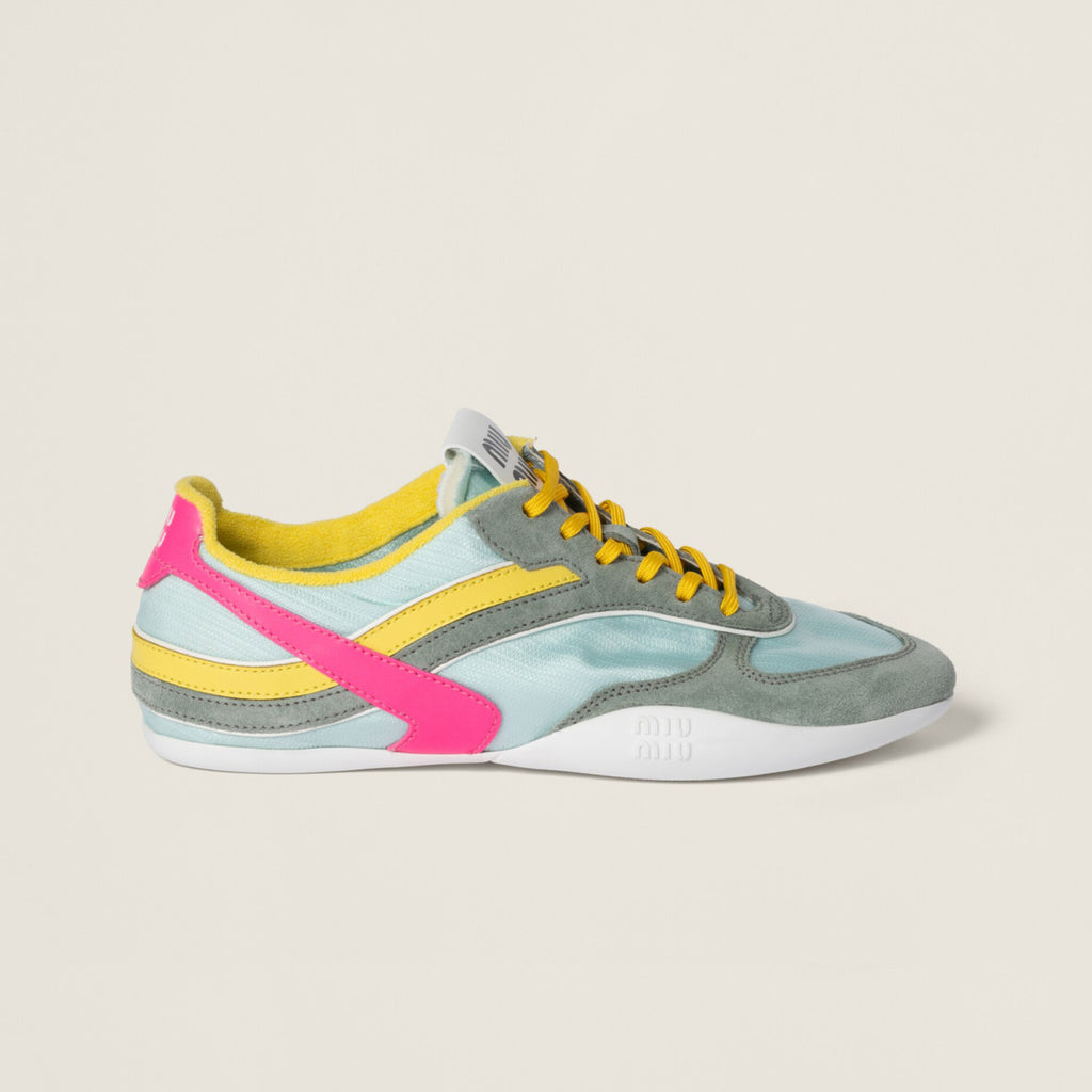 MiuMiu Women's Four Seasons Colorblock Gymnasium Tech Fabric Fabric and Suede Leather Low Top Lace-Up Sneakers Shoes #76373