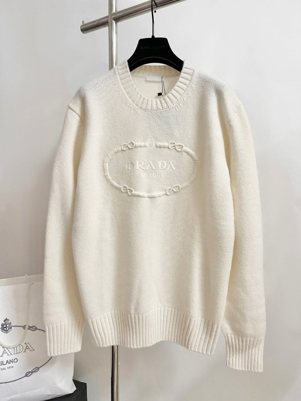 Prada Men's Spring and Autumn Solid Color Splicing Round Neck Embroidery Printed Logo Long Sleeve Sweater Pullover #72945